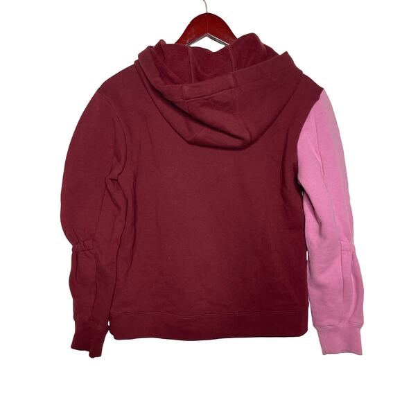 Tibi Two-Tone Burgundy Pink Cotton-Jersey Sculpted Hooded Sweatshirt XXS - Picture 3 of 5